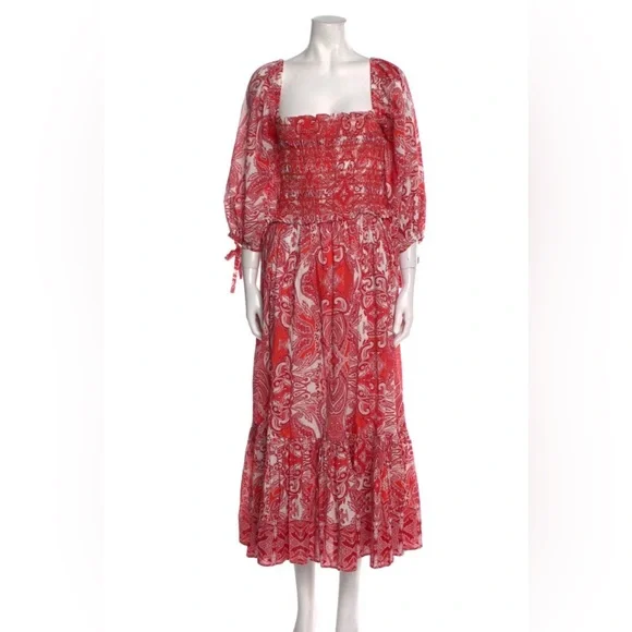 Cara Cara Jazzy Dress. Puff Sleeves. Smocked Bodice. Inkwash Hibiscus. Size S. - Picture 3 of 8